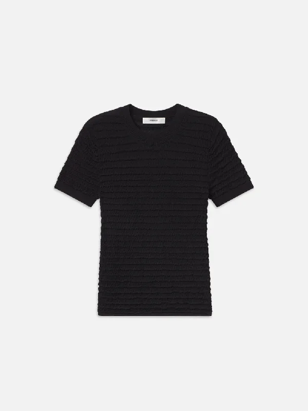 Smocked Short Sleeve Sweater -- Black